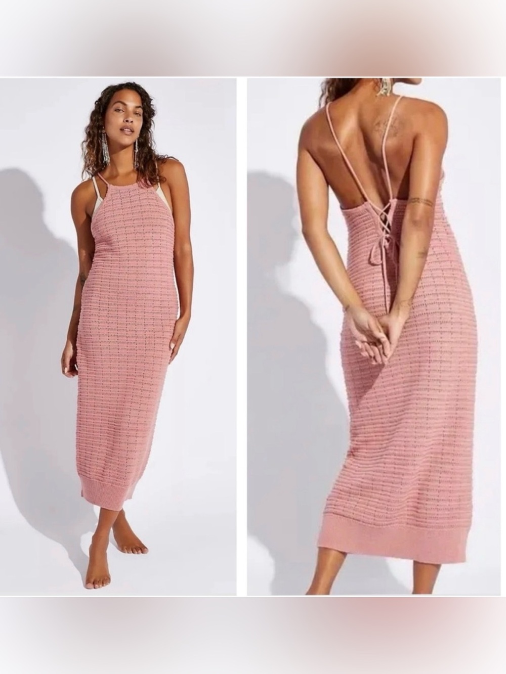 Free People Beach Mallorca Sweater Knit Midi Dress Rose Fauxchet XS
